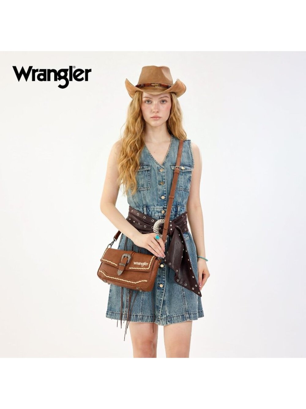 👜Women's Brown2 Western Shoulder Bag Flap Crossbody Whipstitch Fringe Handbag - Picture 2 of 6